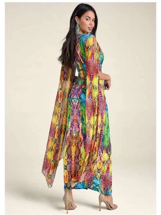 NWOT VENUS Tropical Print Dress with Fun Sleeves - Picture 3 of 16